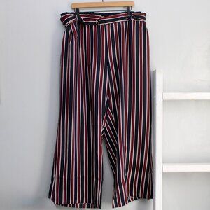 New Look Navy Blue Red Striped Wide Leg Pants with Belt Size 3X NWT